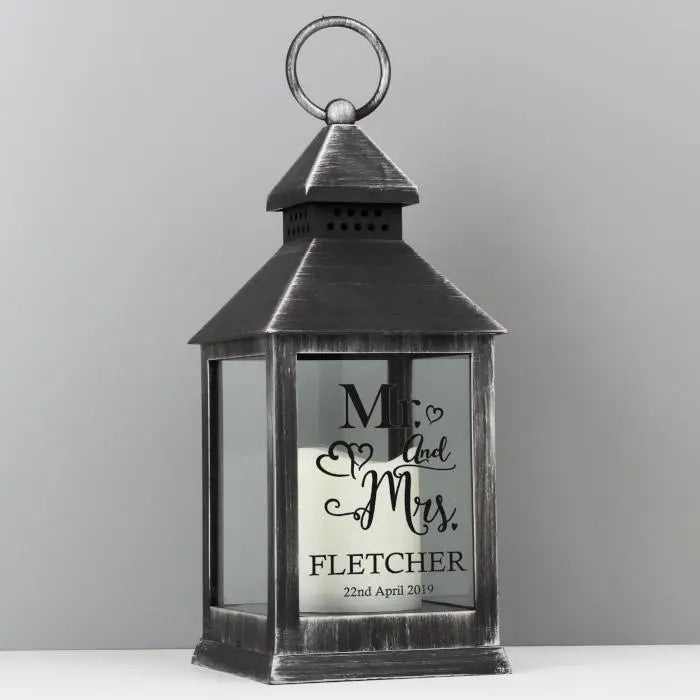 Personalised Mr and Mrs Rustic Black Lantern: 3 - LED Lighting By Gift Moments