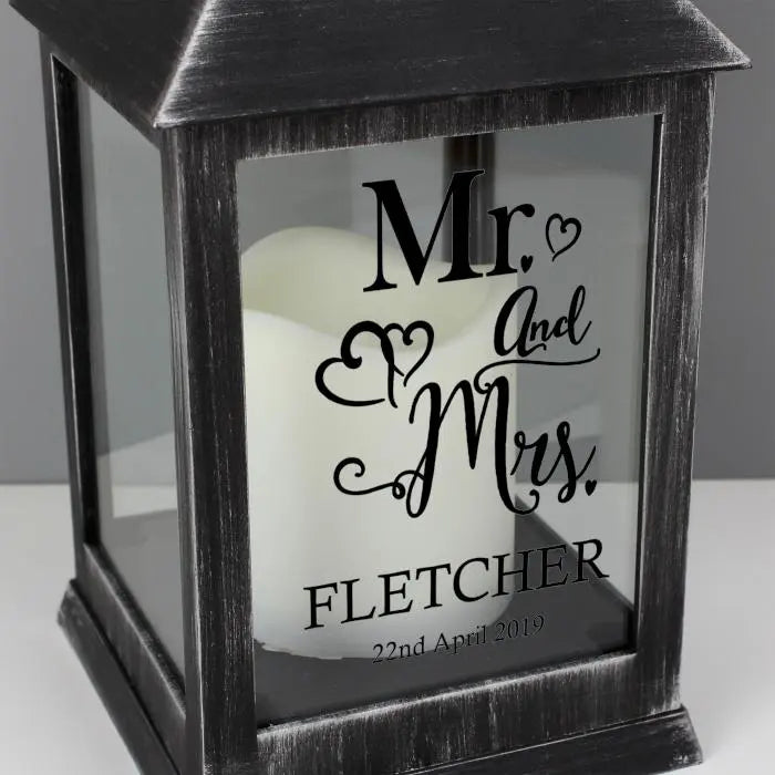 Personalised Mr and Mrs Rustic Black Lantern: 2 - LED Lighting By Gift Moments