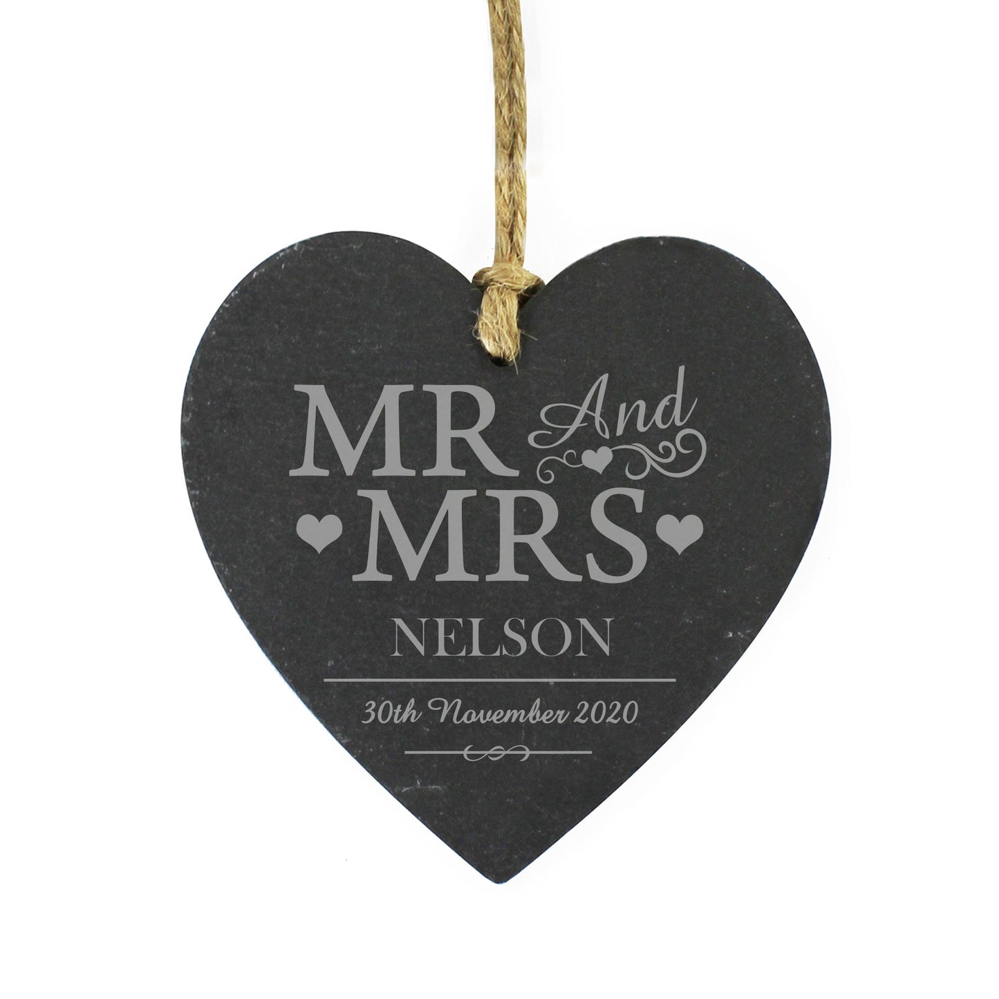 Personalised Mr & Mrs Slate Heart Decoration: 2 - Decorations By Gift Moments
