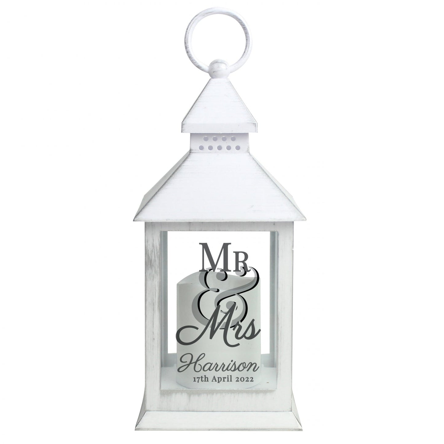 Personalised Mr & Mrs White Lantern: 4 - LED Lighting By Gift Moments