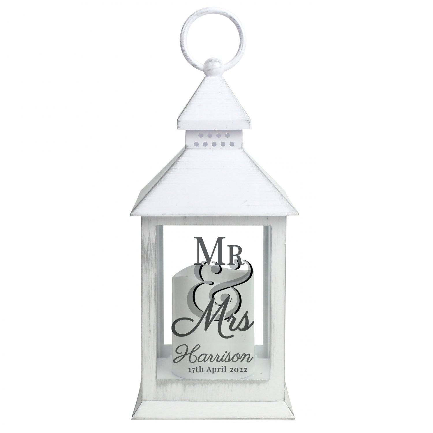 Personalised Mr & Mrs White Lantern: 4 - LED Lighting By Gift Moments