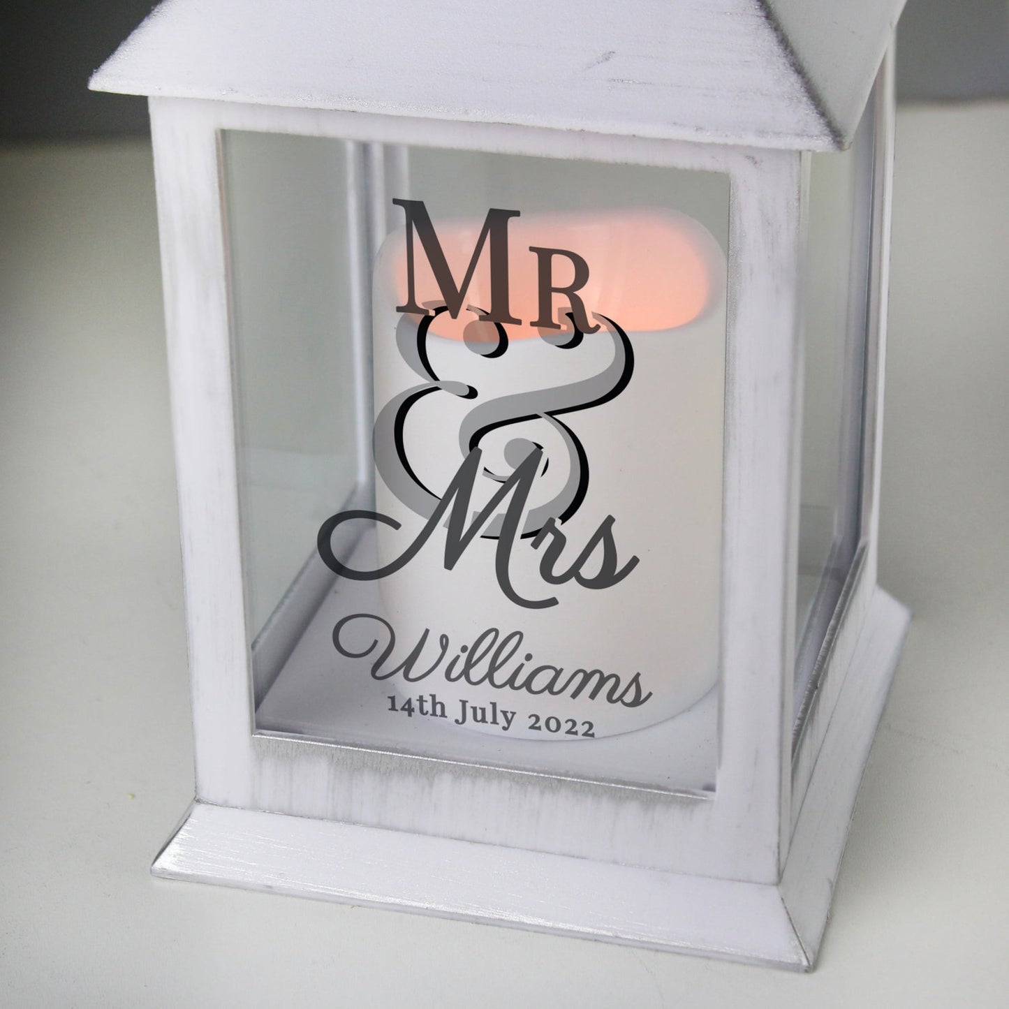 Personalised Mr & Mrs White Lantern: 3 - LED Lighting By Gift Moments