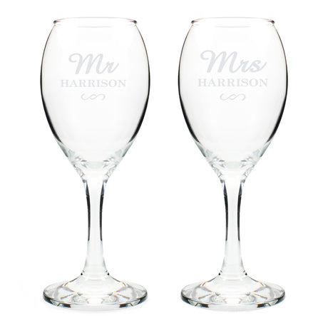 Personalised Mr & Mrs Wine Glass Set: 4 - Wine Glasses By Gift Moments