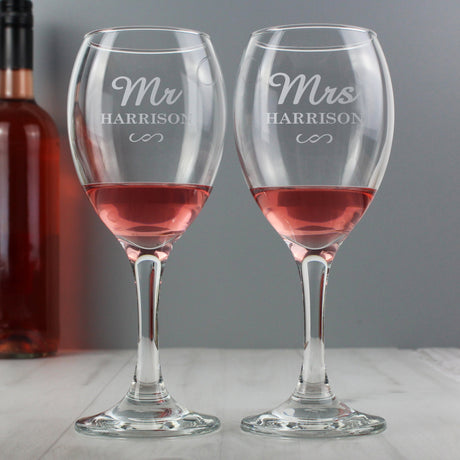 Personalised Mr & Mrs Wine Glass Set: 3 - Wine Glasses By Gift Moments