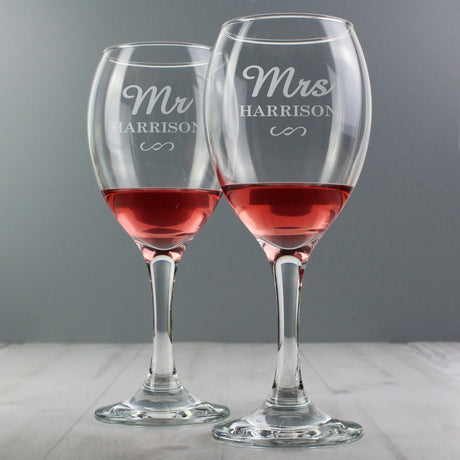 Personalised Mr & Mrs Wine Glass Set: 2 - Wine Glasses By Gift Moments