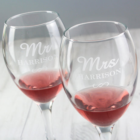 Personalised Mr & Mrs Wine Glass Set: 1 - Wine Glasses By Gift Moments