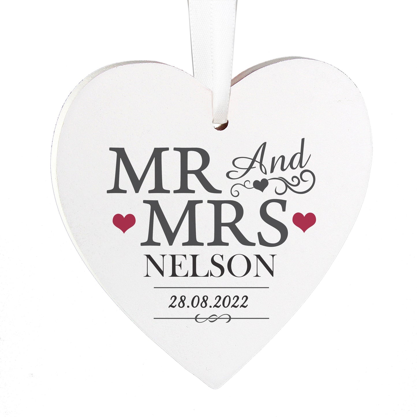 Personalised Mr & Mrs Wooden Heart Decoration: 3 - Decorations By Gift Moments