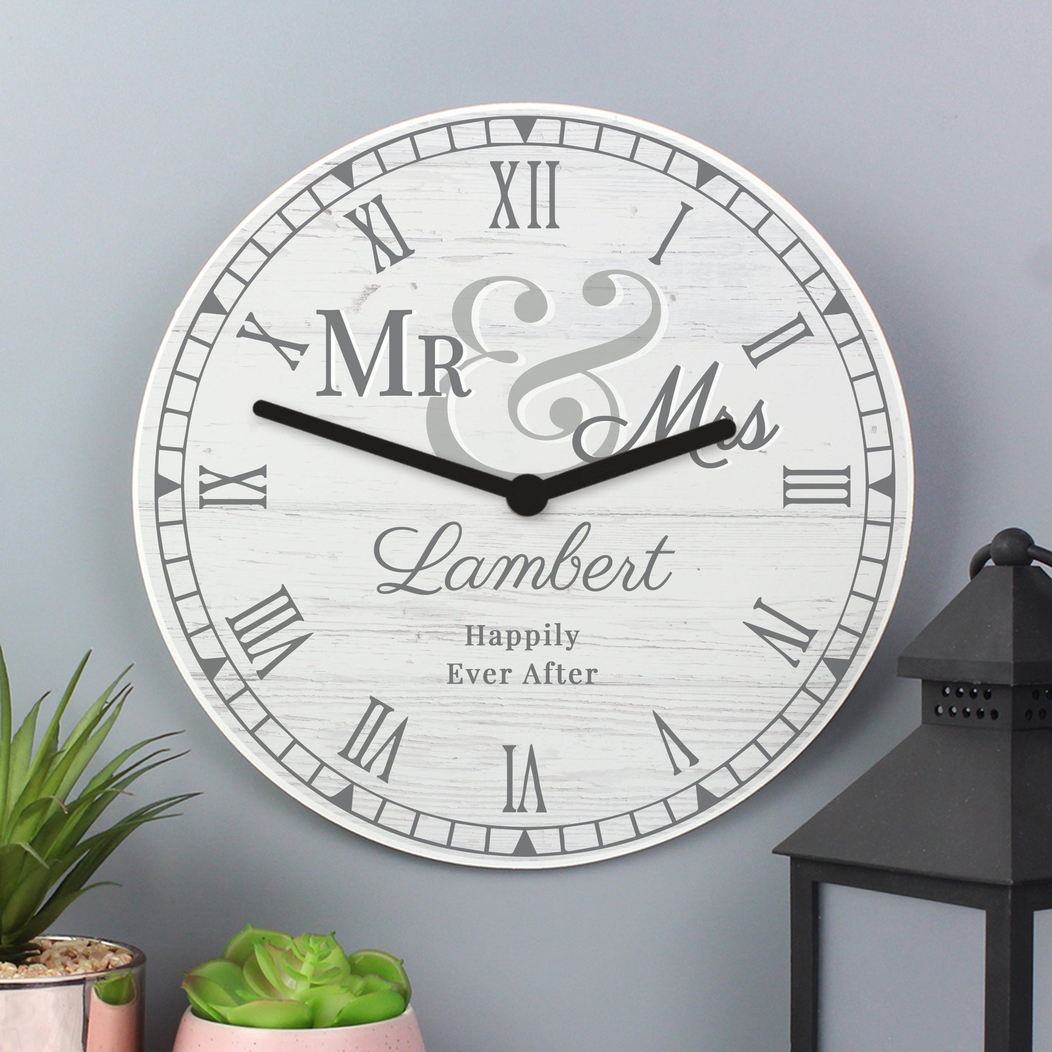 Personalised Mr & Mrs Wooden Wall Clock: 2 - Clocks By Gift Moments