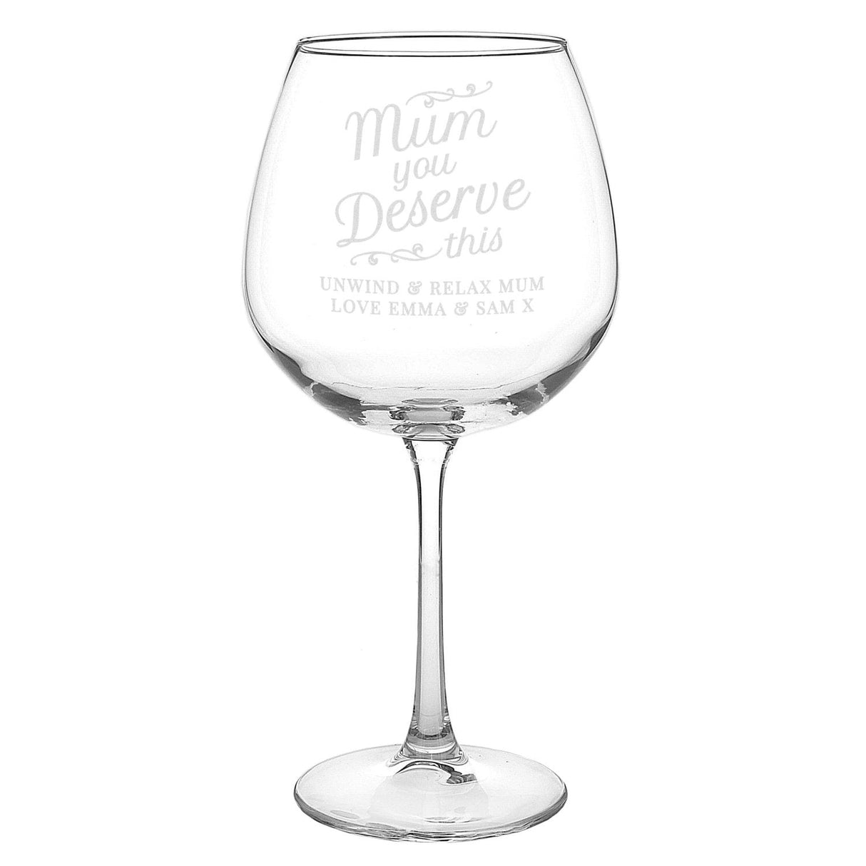 Personalised ’Mum You Deserve This’ Gin Balloon Glass: 4 - Cocktail Glasses By Gift Moments