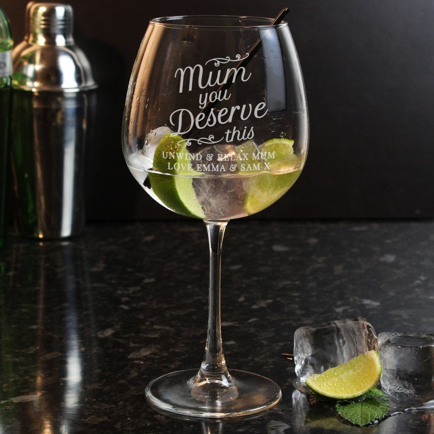 Personalised ’Mum You Deserve This’ Gin Balloon Glass: 2 - Cocktail Glasses By Gift Moments