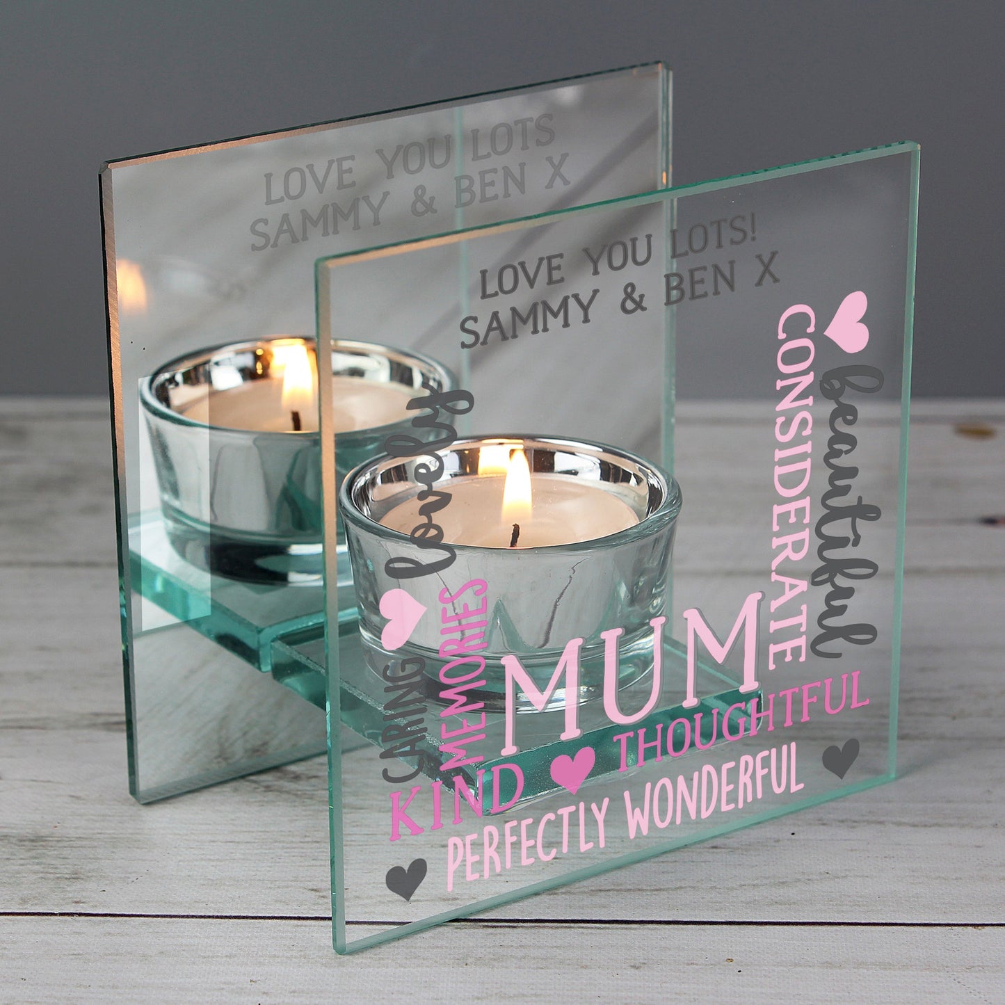 Personalised Mum Mirrored Glass Tea Light Holder: 2 - Candle Holders By Gift Moments