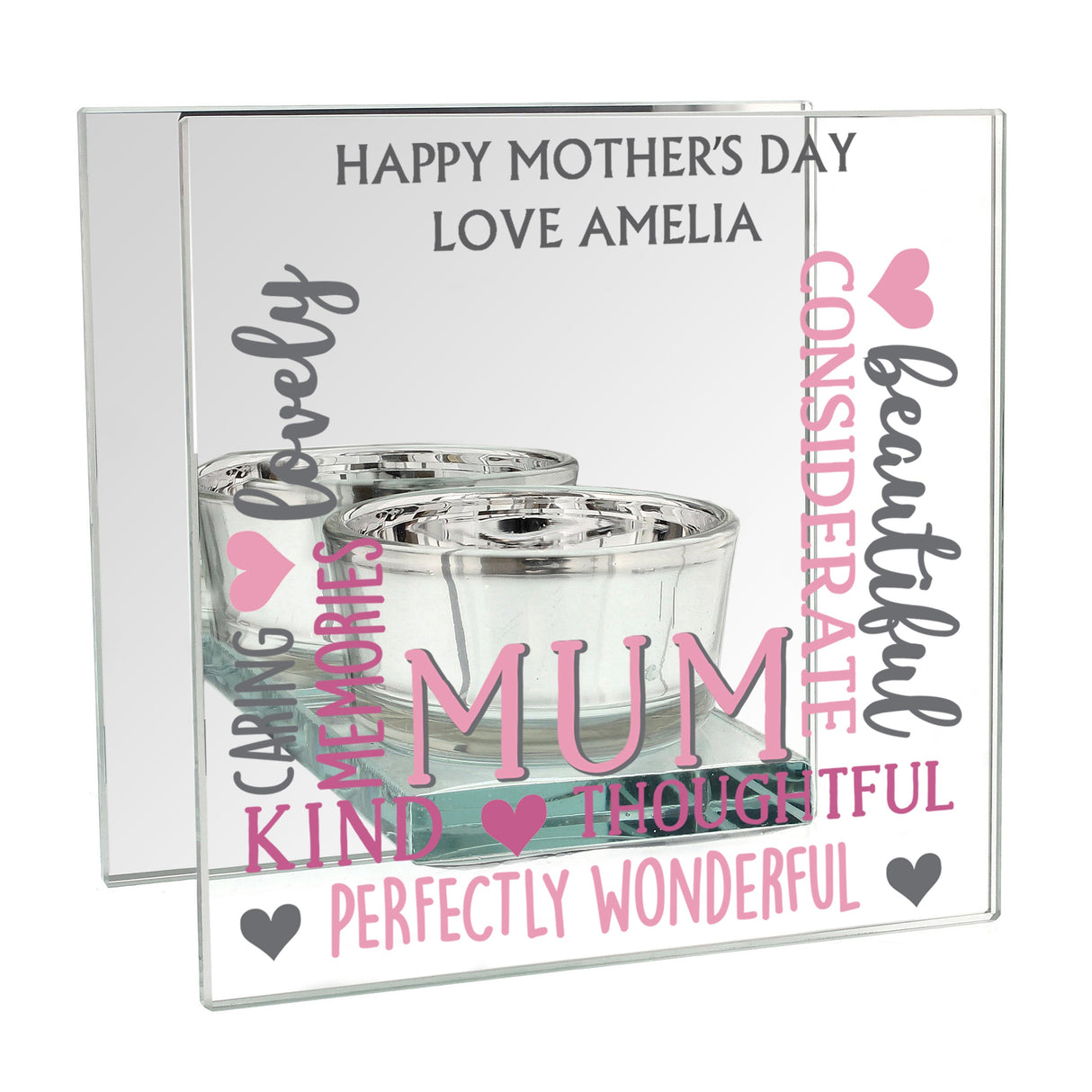 Personalised Mum Mirrored Glass Tea Light Holder: 4 - Candle Holders By Gift Moments