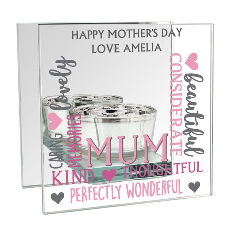 Personalised Mum Mirrored Glass Tea Light Holder: 4 - Candle Holders By Gift Moments