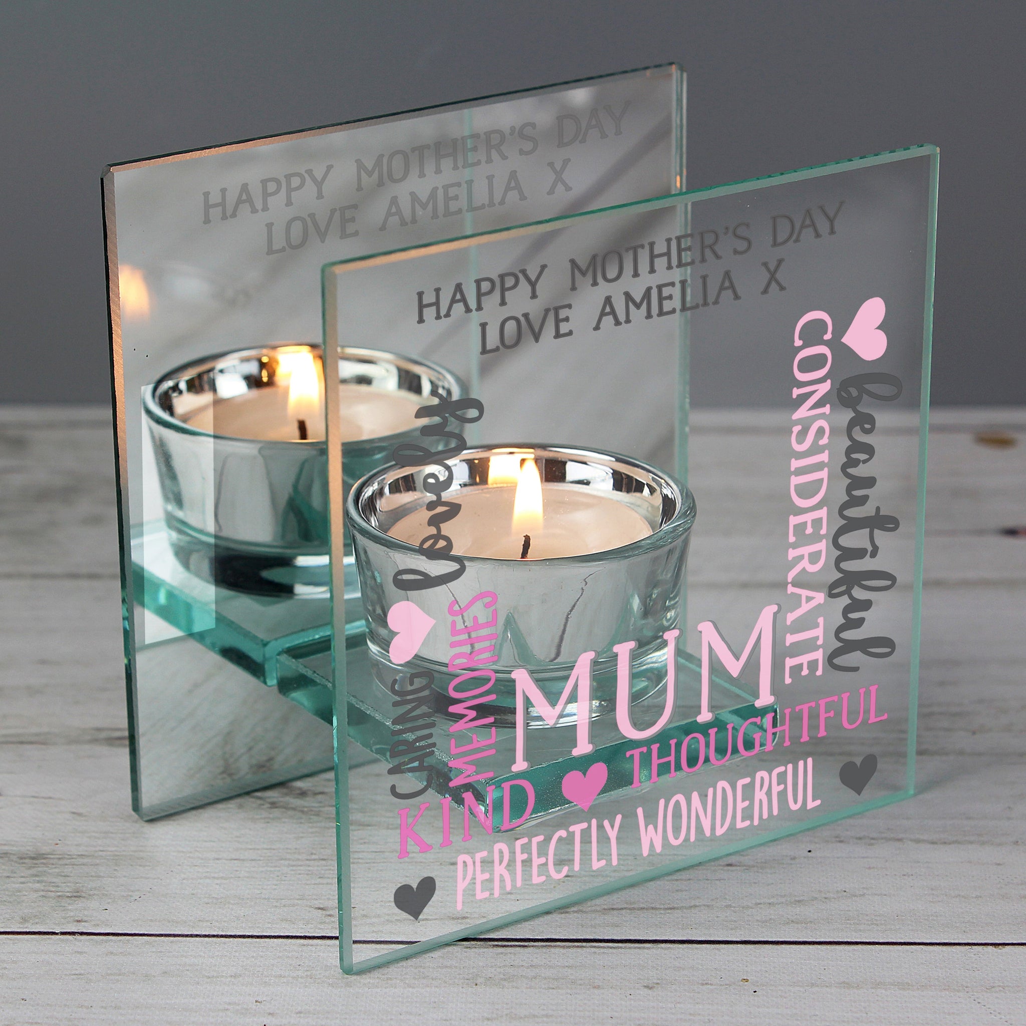Personalised Mum Mirrored Glass Tea Light Holder: 3 - Candle Holders By Gift Moments
