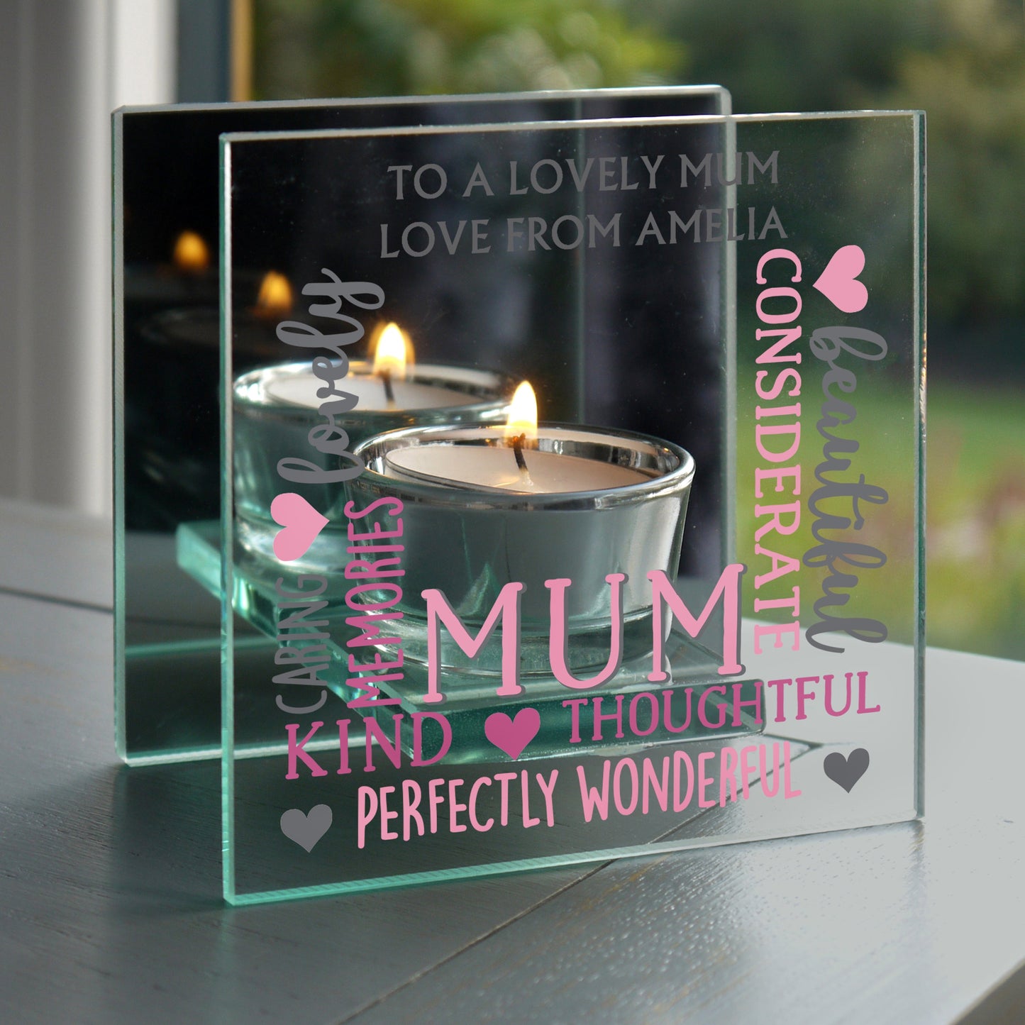 Personalised Mum Mirrored Glass Tea Light Holder: 1 - Candle Holders By Gift Moments
