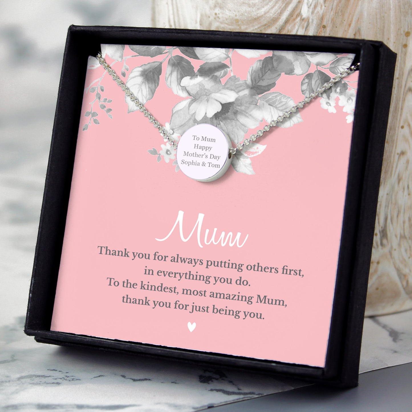 Personalised Mum Sentiment Silver Tone Necklace and Box: 1 - Necklaces By Gift Moments