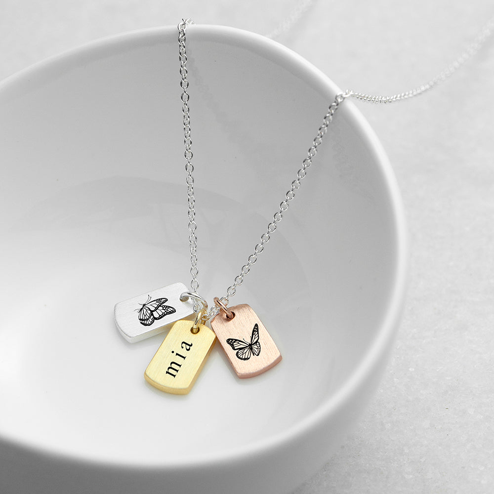 Personalised Name and Butterfly Mini Tag Necklace: 2 - Necklaces By Gift Moments