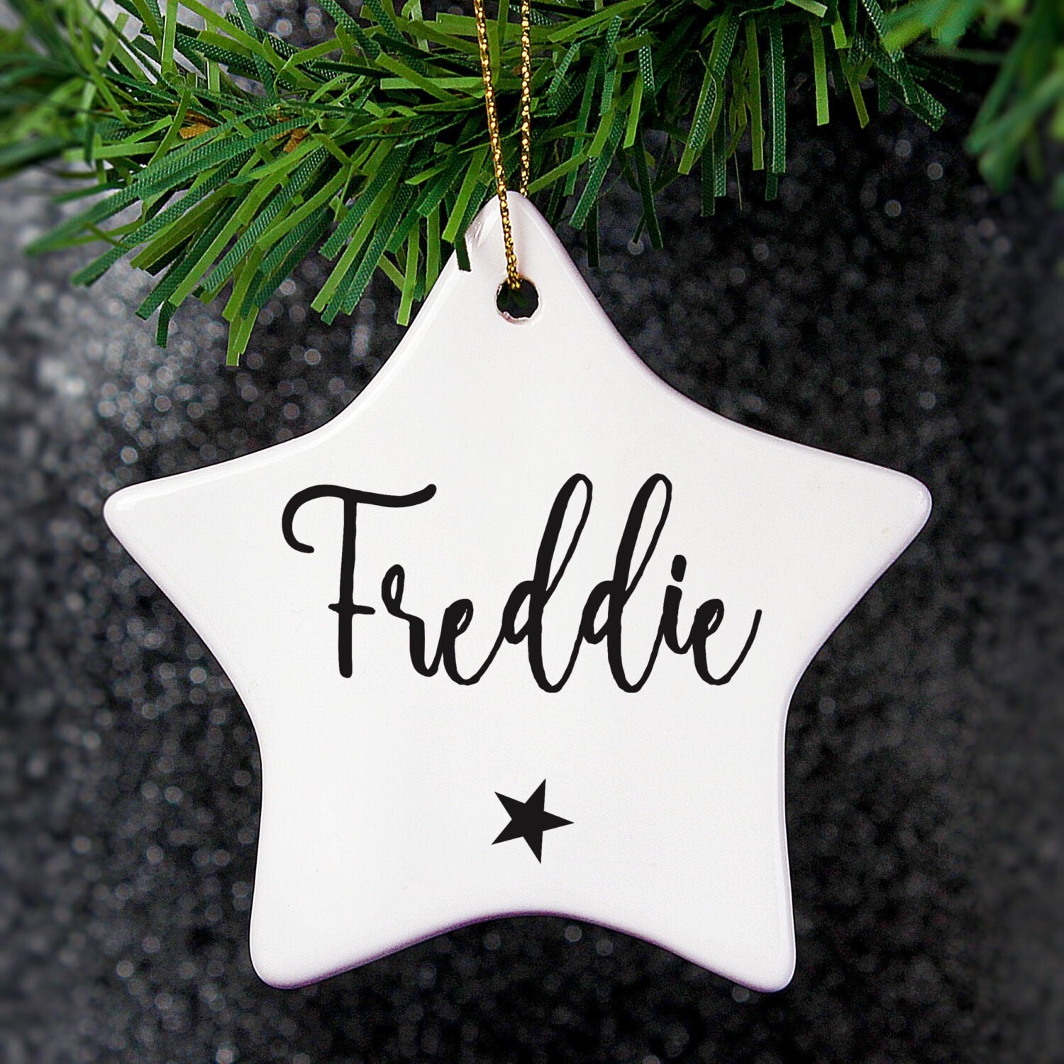 Personalised Name Ceramic Star Decoration: 2 - Christmas Decorations By Gift Moments