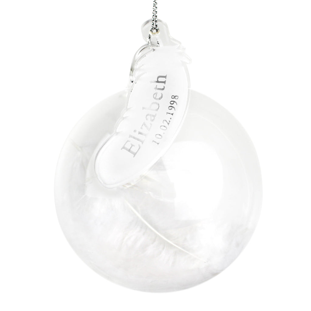 Personalised Name & Date Feather Glass Bauble - Shop Christmas Baubles At Gift Moments - 3