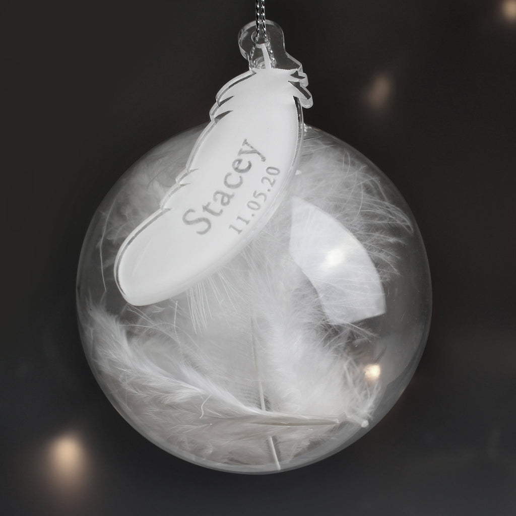 Personalised Name & Date Feather Glass Bauble - Shop Christmas Baubles At Gift Moments - 2