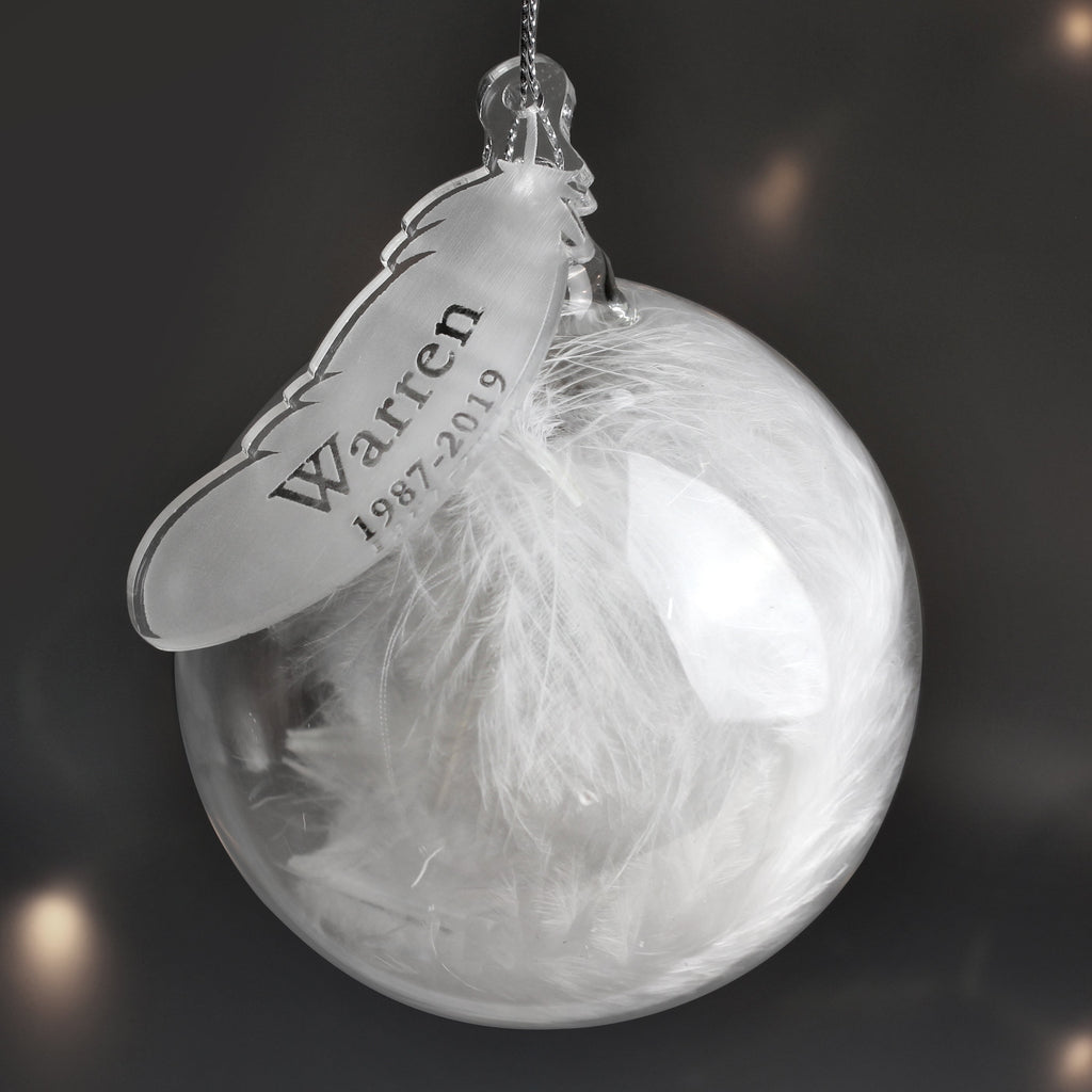 Personalised Name & Date Feather Glass Bauble - Shop Christmas Baubles At Gift Moments - 1