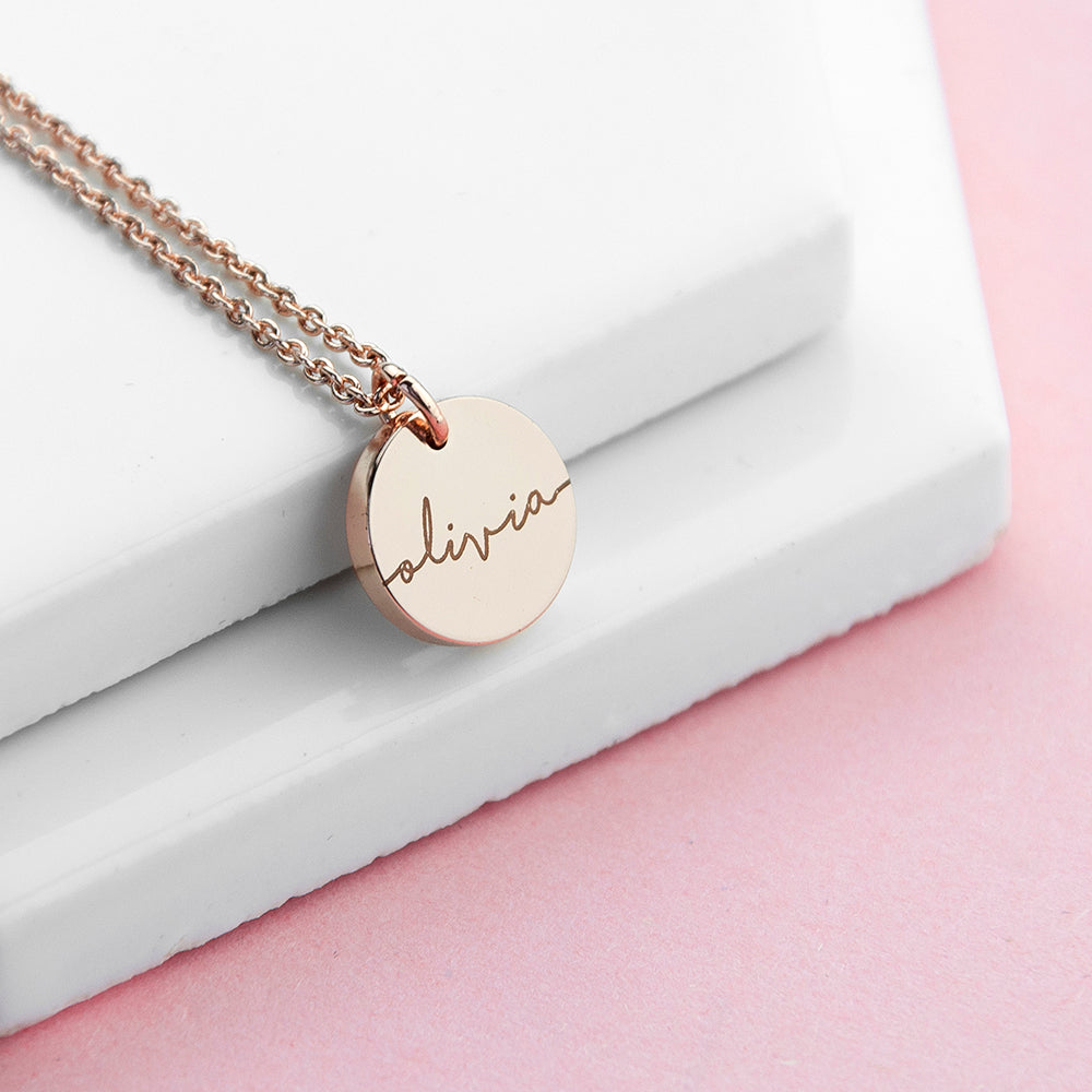 Personalised Name Disc Necklaces: 6 - Rose Gold - Necklaces By Gift Moments