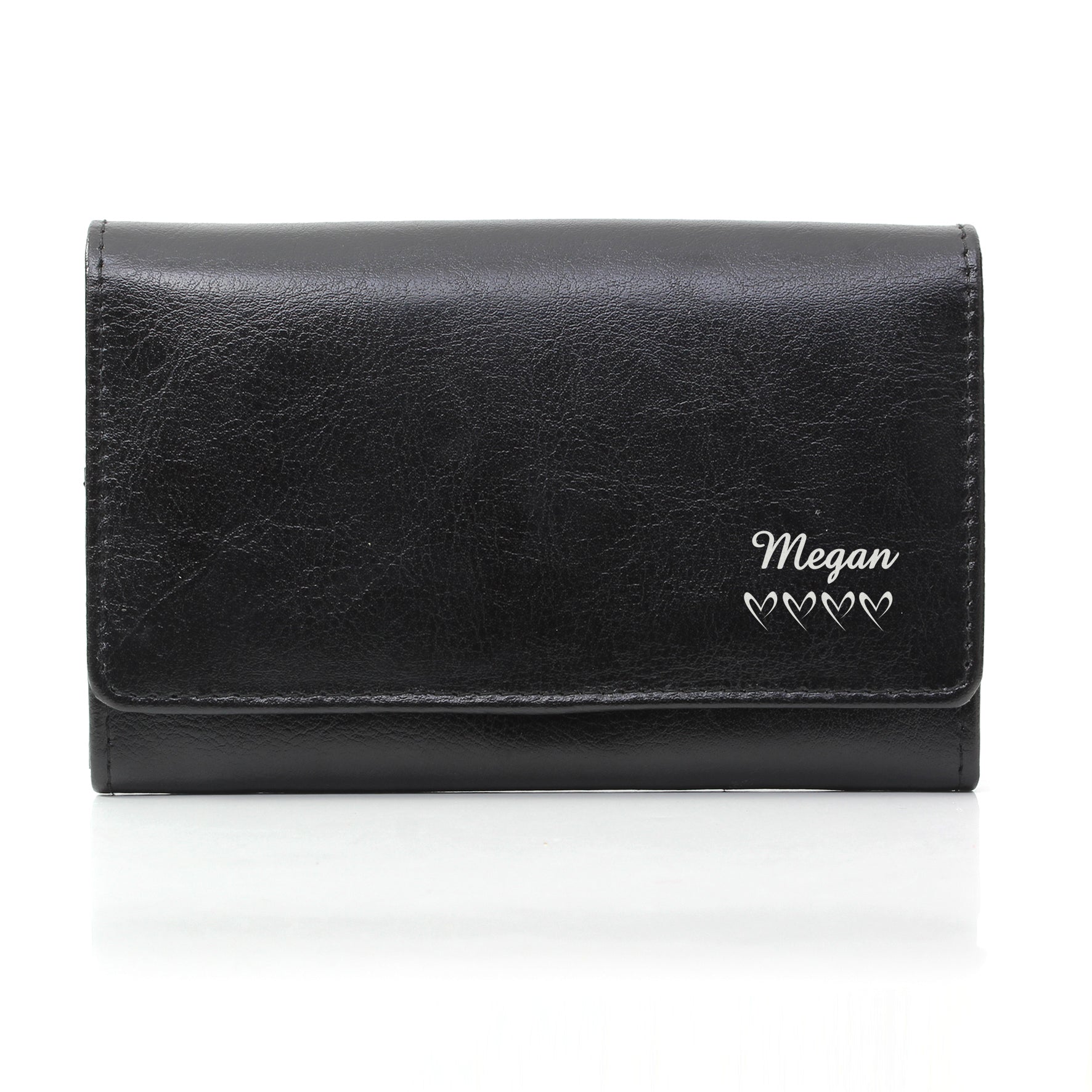 Personalised Name & Hearts Black Leather Purse: 2 - Bags & Purses By Gift Moments