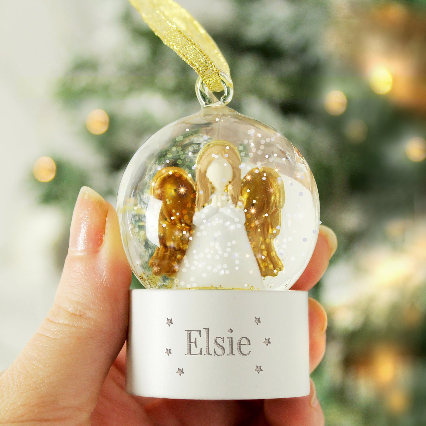 Personalised Name Only Angel Glitter Snow Globe Tree Decoration: 1 - Snow Globes By Gift Moments