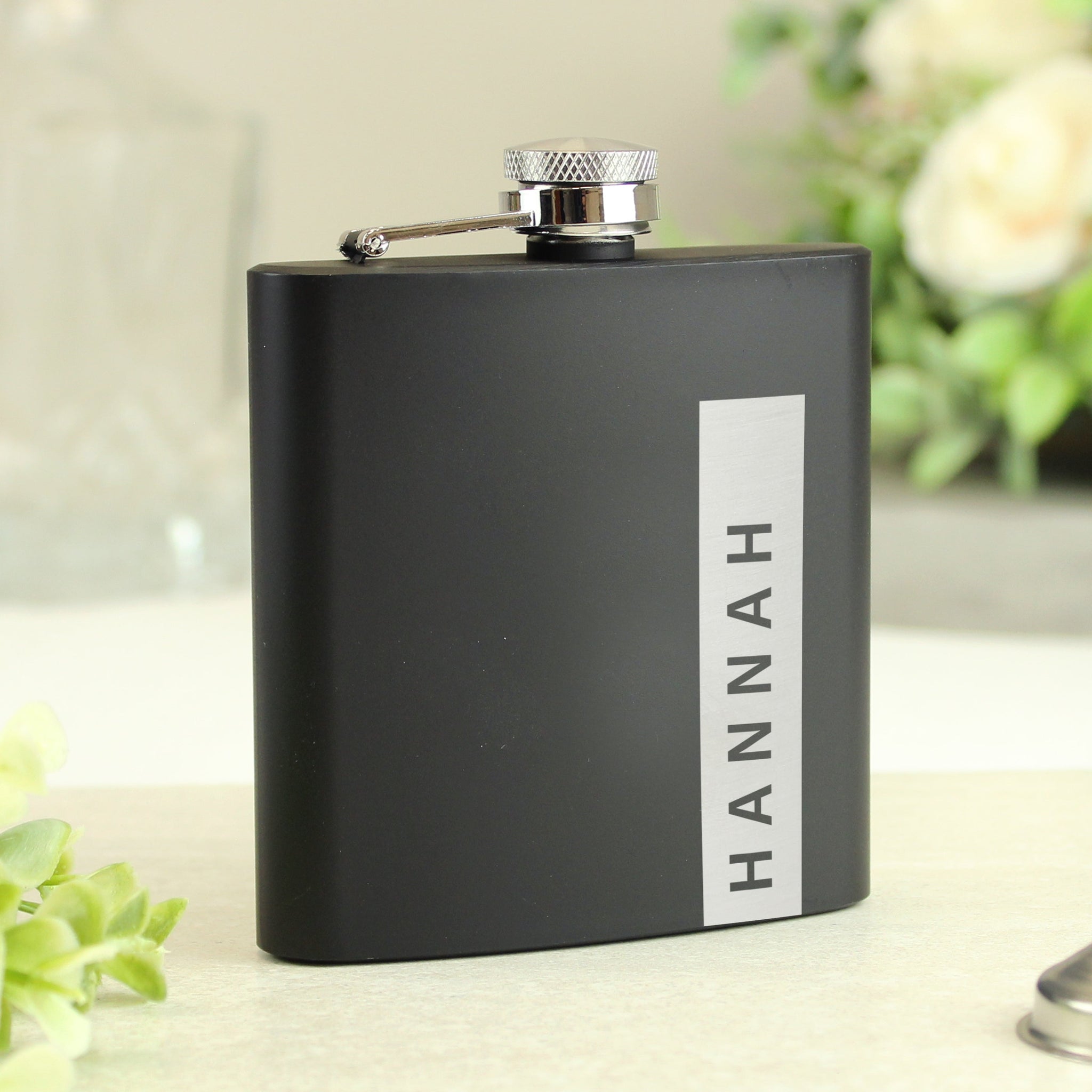 Personalised Name Only Black Hip Flask: 8 - Hip Flasks By Gift Moments