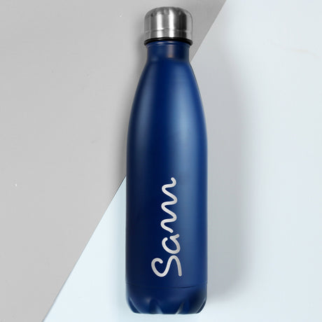 Personalised Name Only Blue Metal Insulated Drinks Bottle: 2 - Water Bottles By Gift Moments