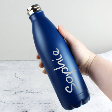 Personalised Name Only Blue Metal Insulated Drinks Bottle: 3 - Water Bottles By Gift Moments