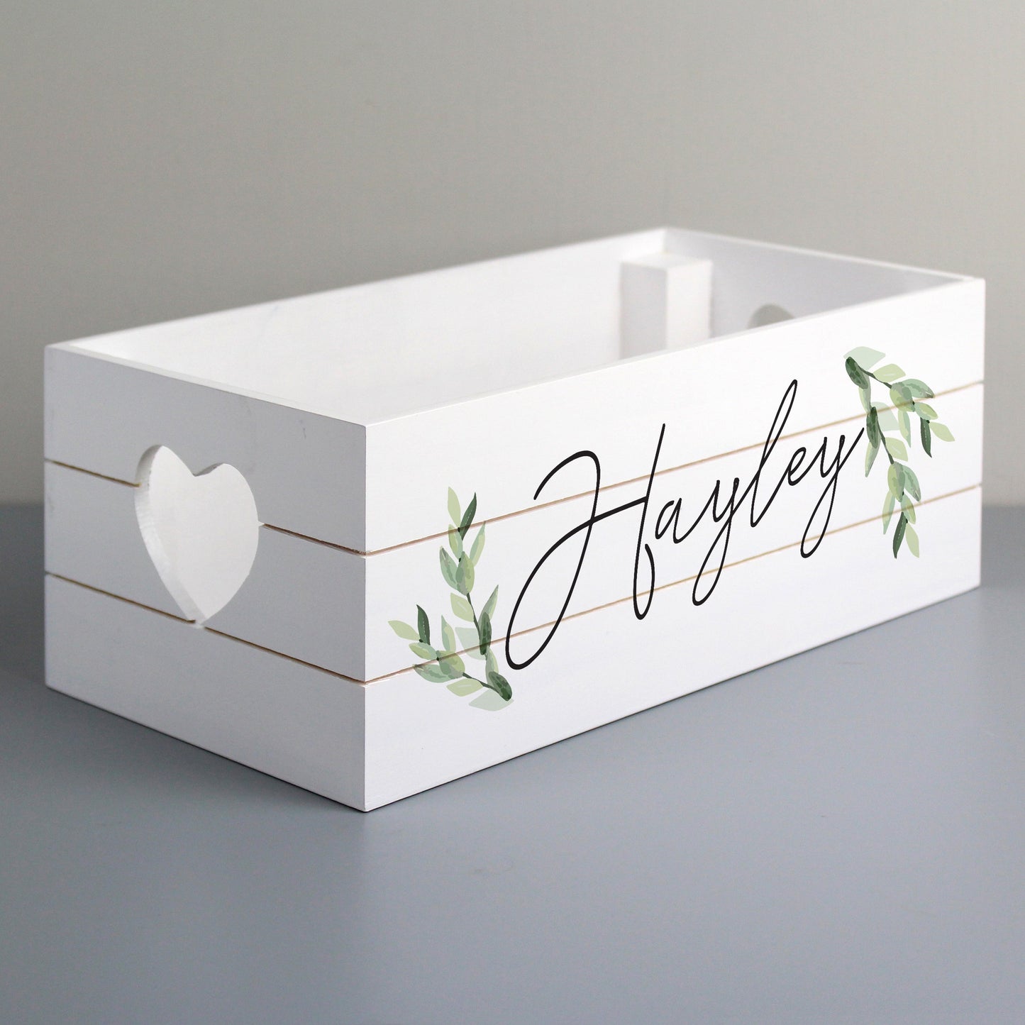 Personalised Name Only Botanical White Wooden Crate: 2 - Storage By Gift Moments
