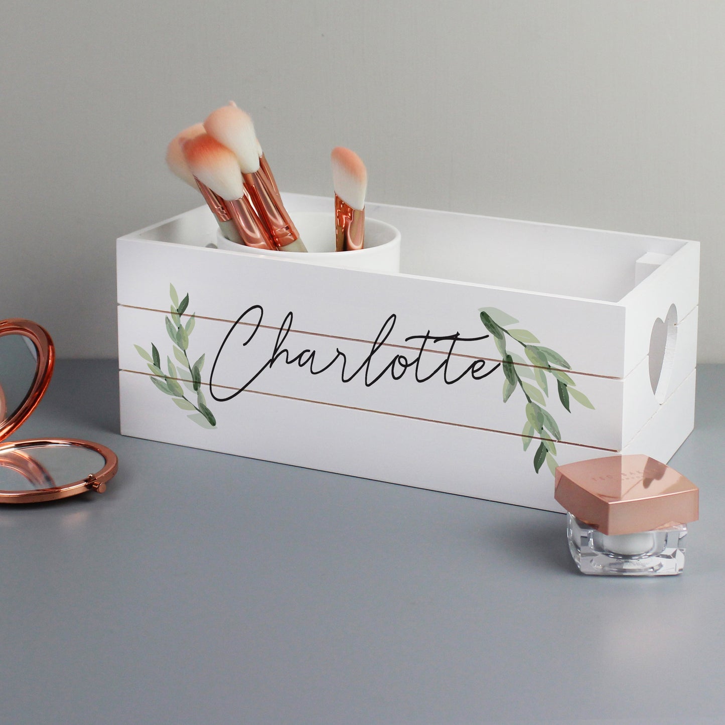 Personalised Name Only Botanical White Wooden Crate: 4 - Storage By Gift Moments