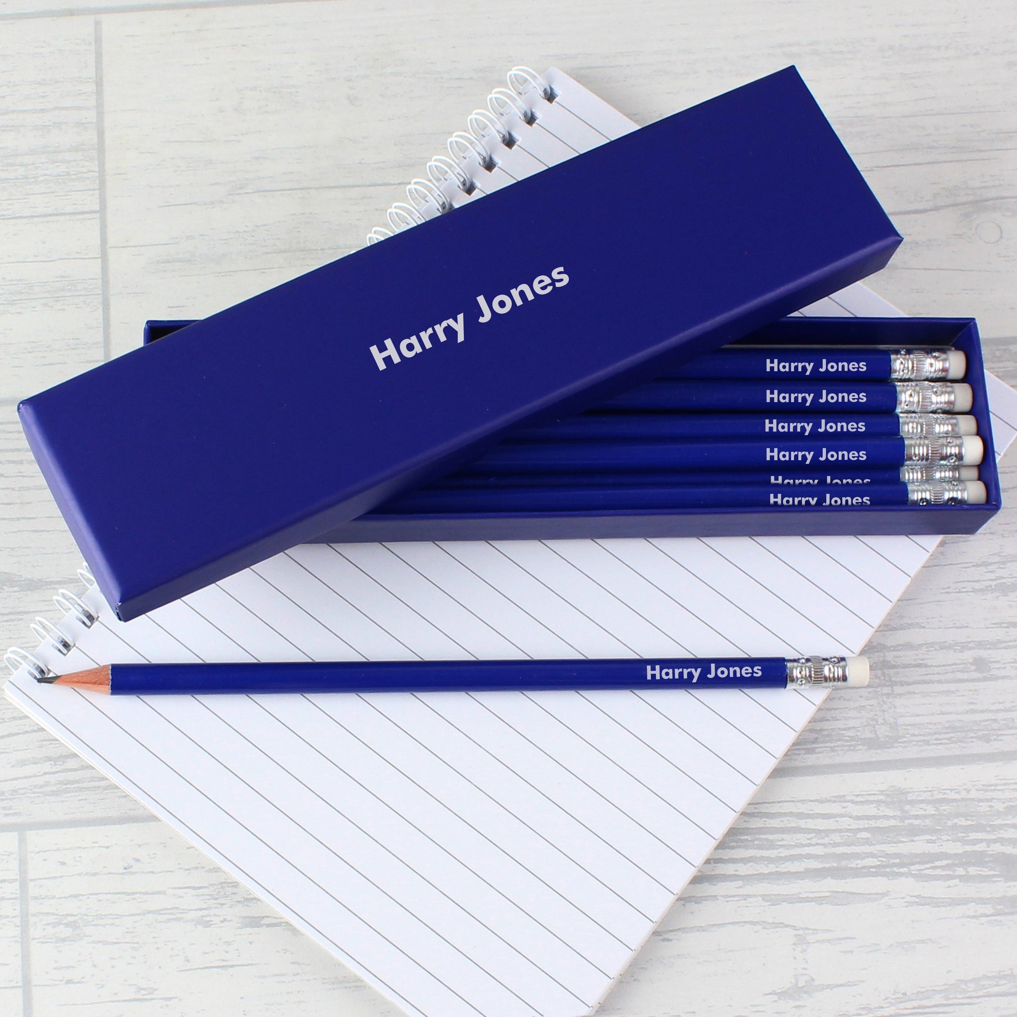 Personalised Name Only Box and 12 Blue HB Pencils: 2 - Pens & Pencils By Gift Moments