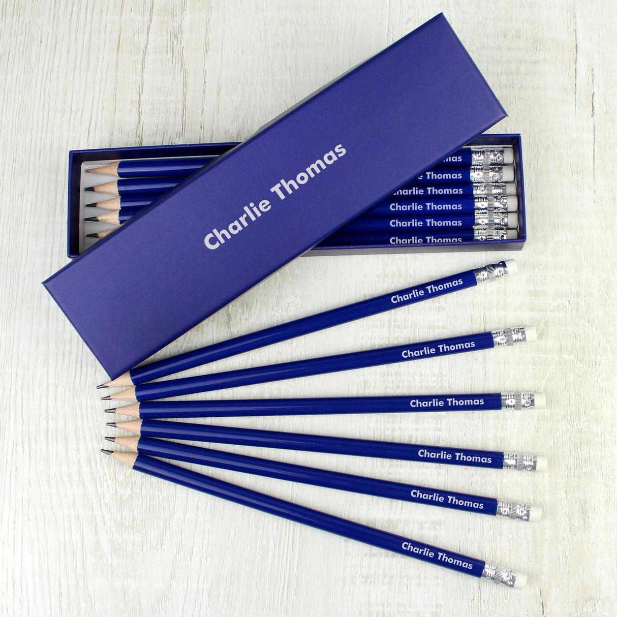 Personalised Name Only Box and 12 Blue HB Pencils: 1 - Pens & Pencils By Gift Moments