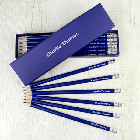Personalised Name Only Box and 12 Blue HB Pencils: 1 - Pens & Pencils By Gift Moments