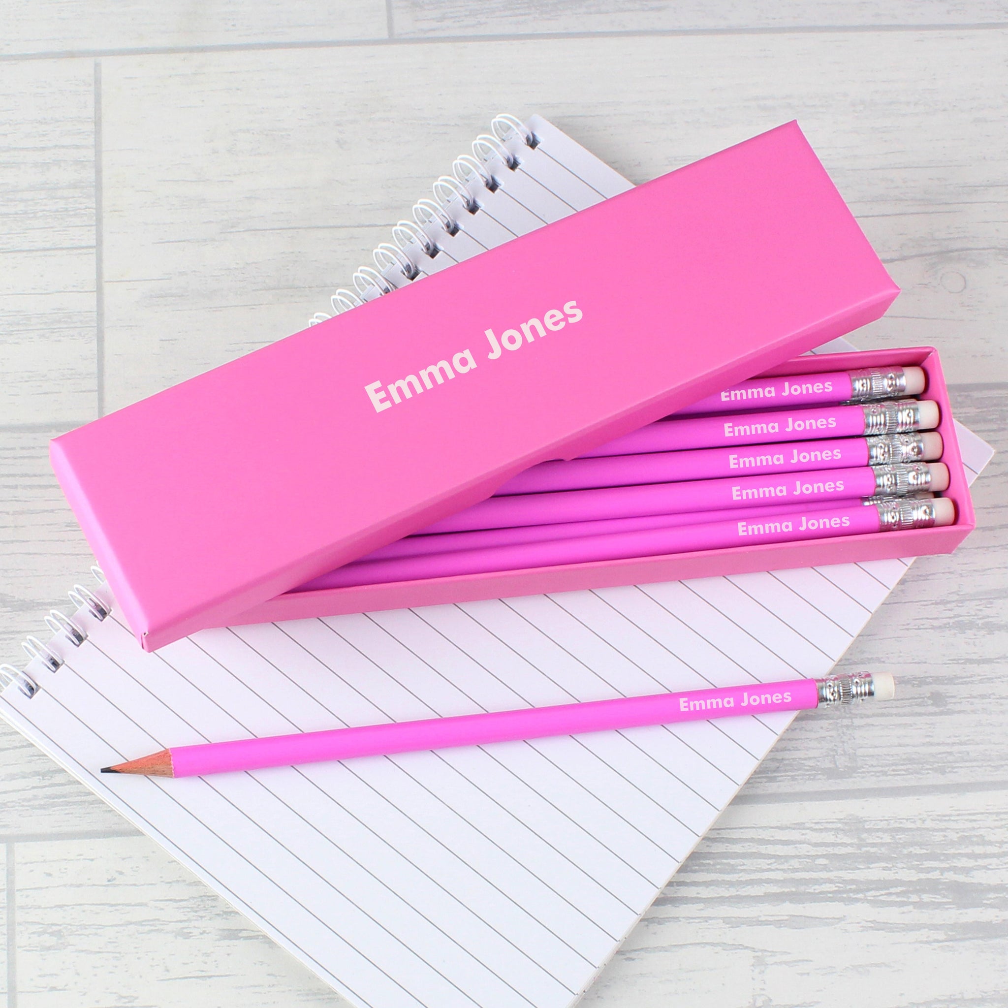 Personalised Name Only Box and 12 Pink HB Pencils: 2 - Pens & Pencils By Gift Moments