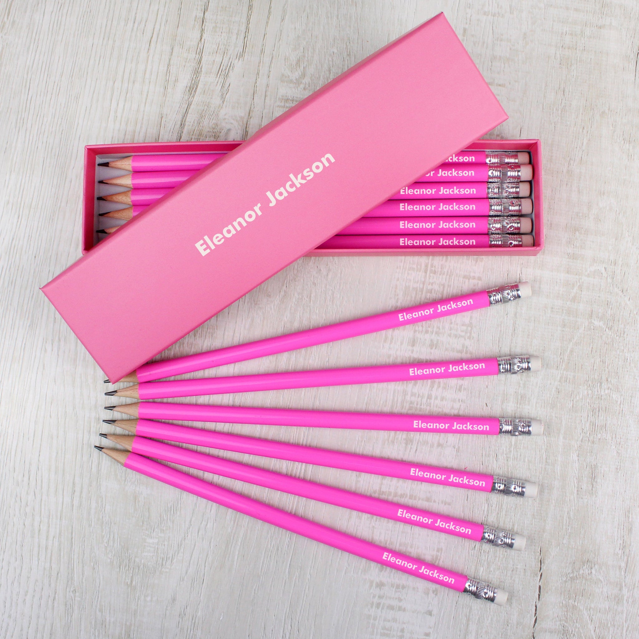 Personalised Name Only Box and 12 Pink HB Pencils: 1 - Pens & Pencils By Gift Moments