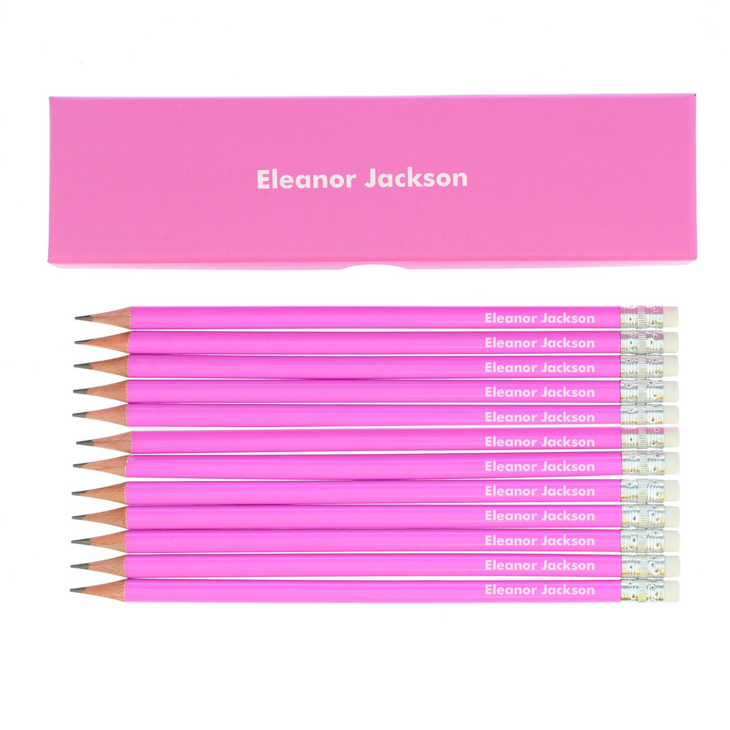 Personalised Name Only Box and 12 Pink HB Pencils: 4 - Pens & Pencils By Gift Moments