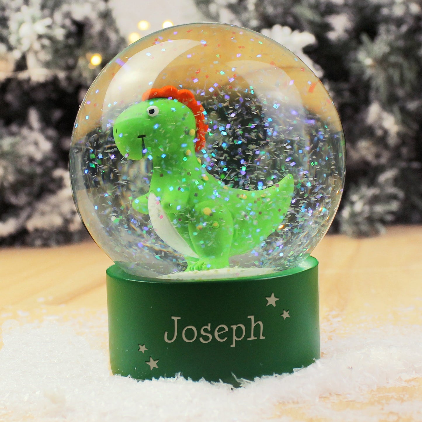 Personalised Name Only Dinosaur Glitter Snow Globe: 1 - Snow Globes By Gift Moments