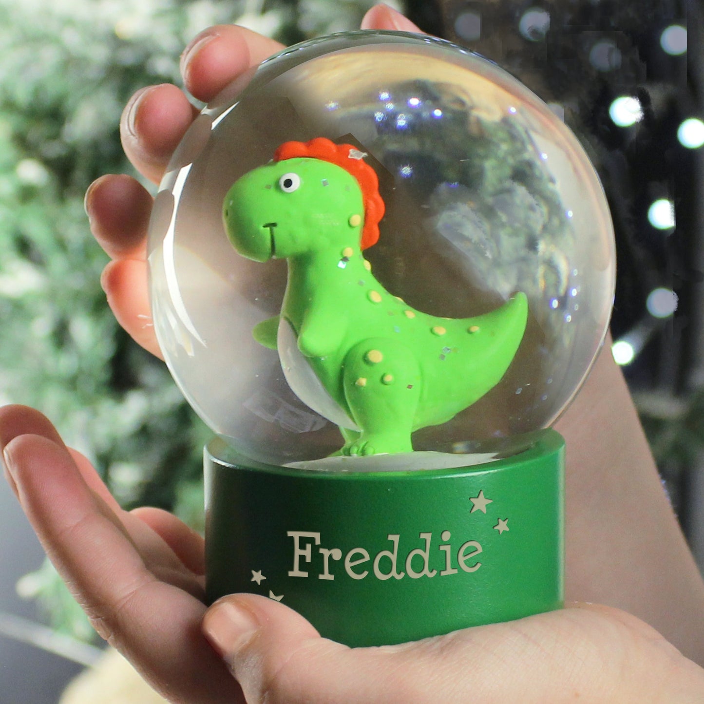 Personalised Name Only Dinosaur Glitter Snow Globe: 2 - Snow Globes By Gift Moments
