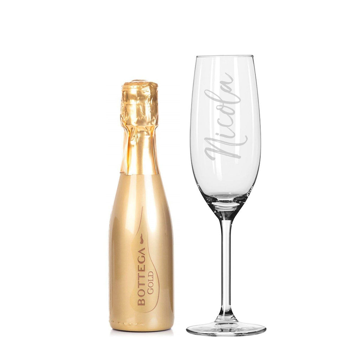 Personalised Name Only Flute & Mini Gold Bottega Prosecco Set: 3 - Alcohol Sets By Gift Moments