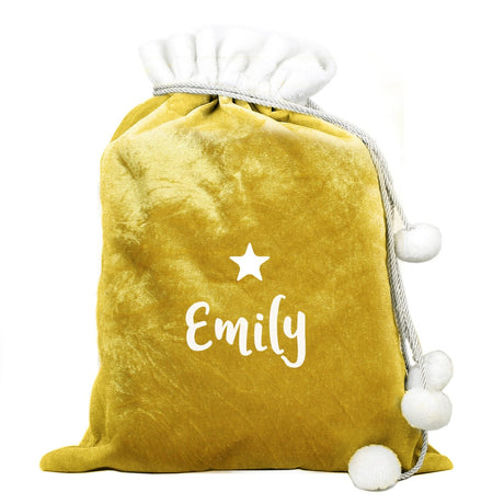 Personalised Name Only Gold Luxury Pom Pom Sack: 2 - Christmas Sacks By Gift Moments
