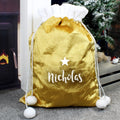 Personalised Name Only Gold Luxury Pom Pom Sack - Shop Christmas Sacks At Gift Moments - 1