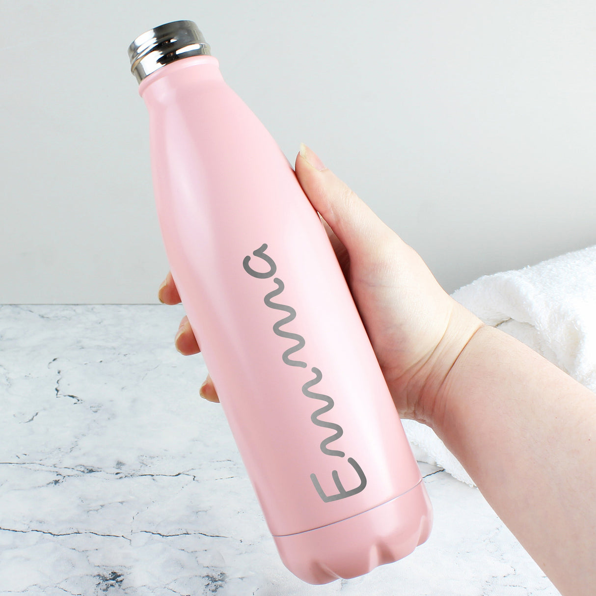 Personalised Name Only Pink Metal Insulated Drinks Bottle: 3 - Water Bottles By Gift Moments