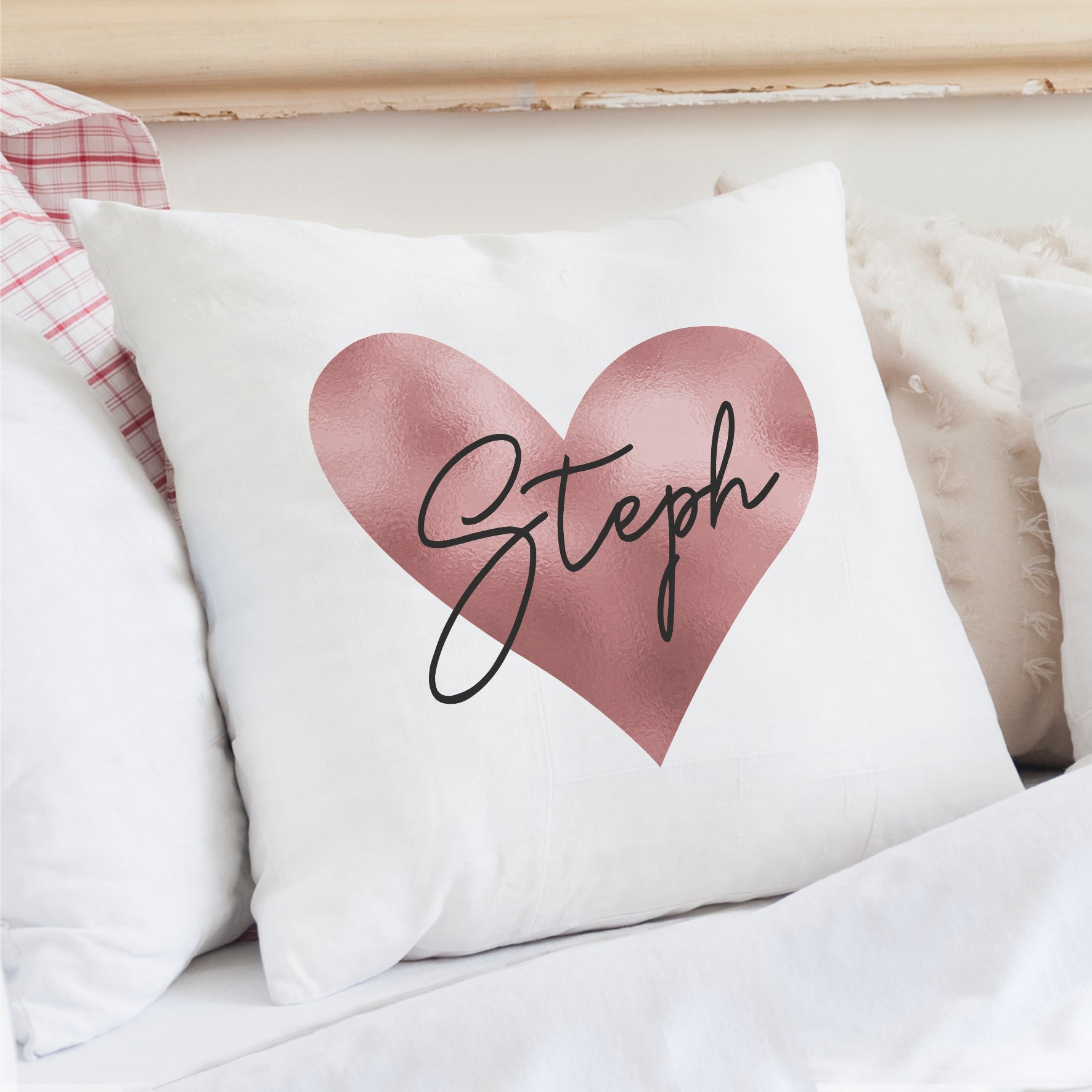 Personalised Name Only Rose Gold Heart Cushion: 2 - Cushions By Gift Moments
