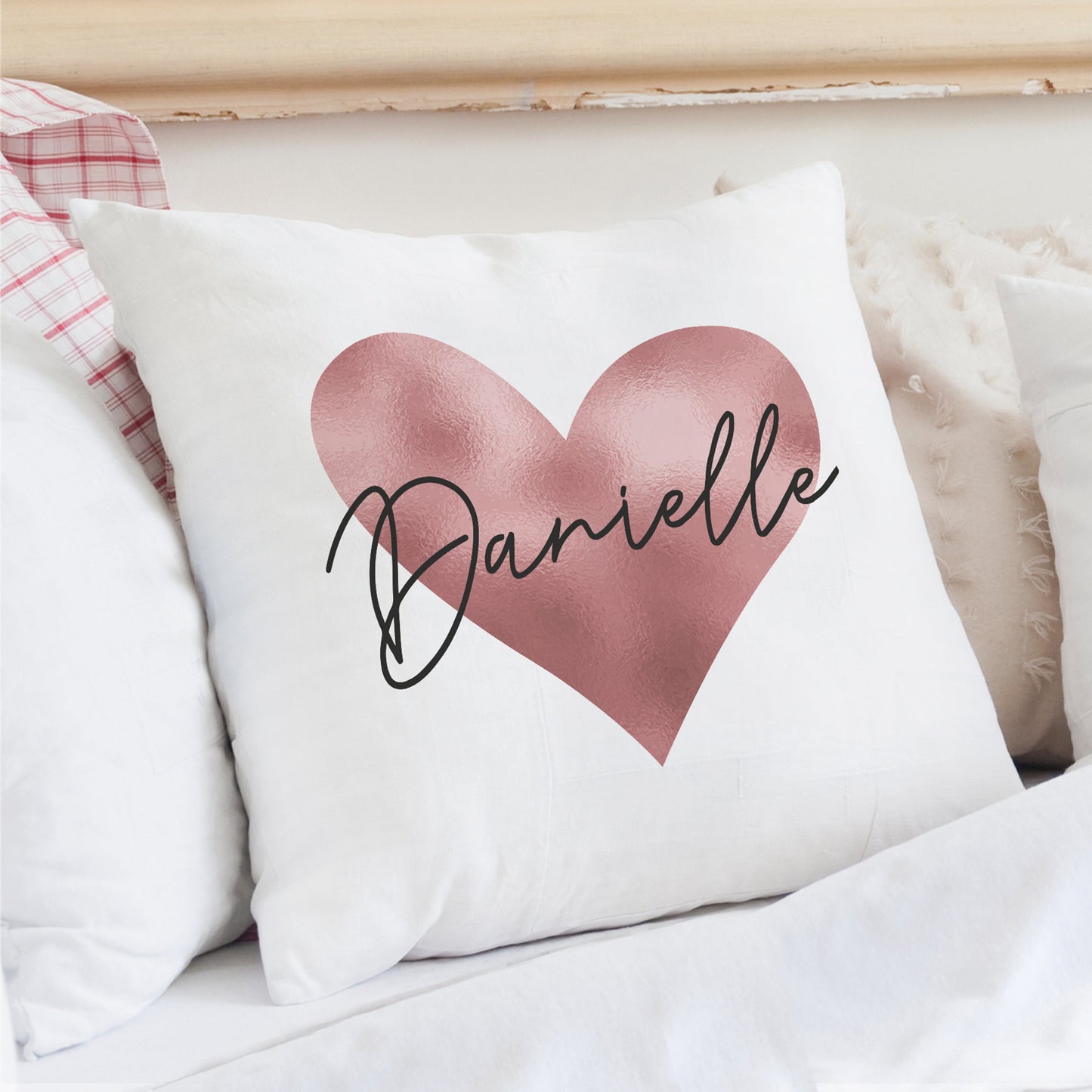 Personalised Name Only Rose Gold Heart Cushion: 4 - Cushions By Gift Moments