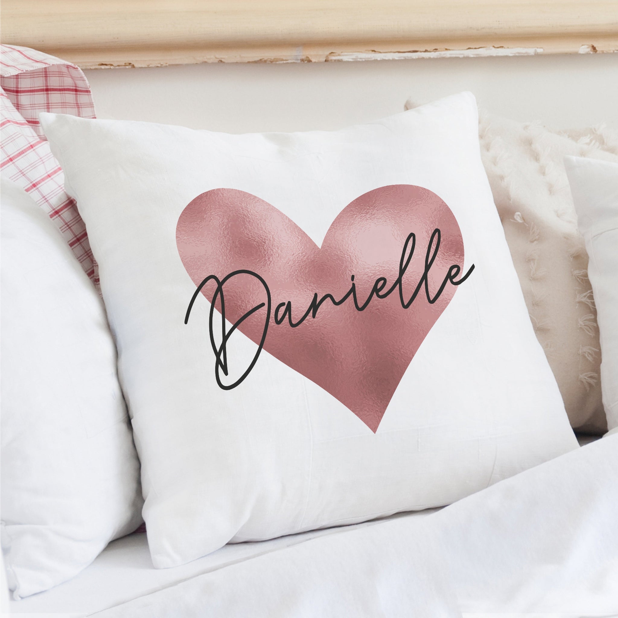 Personalised Name Only Rose Gold Heart Cushion: 4 - Cushions By Gift Moments