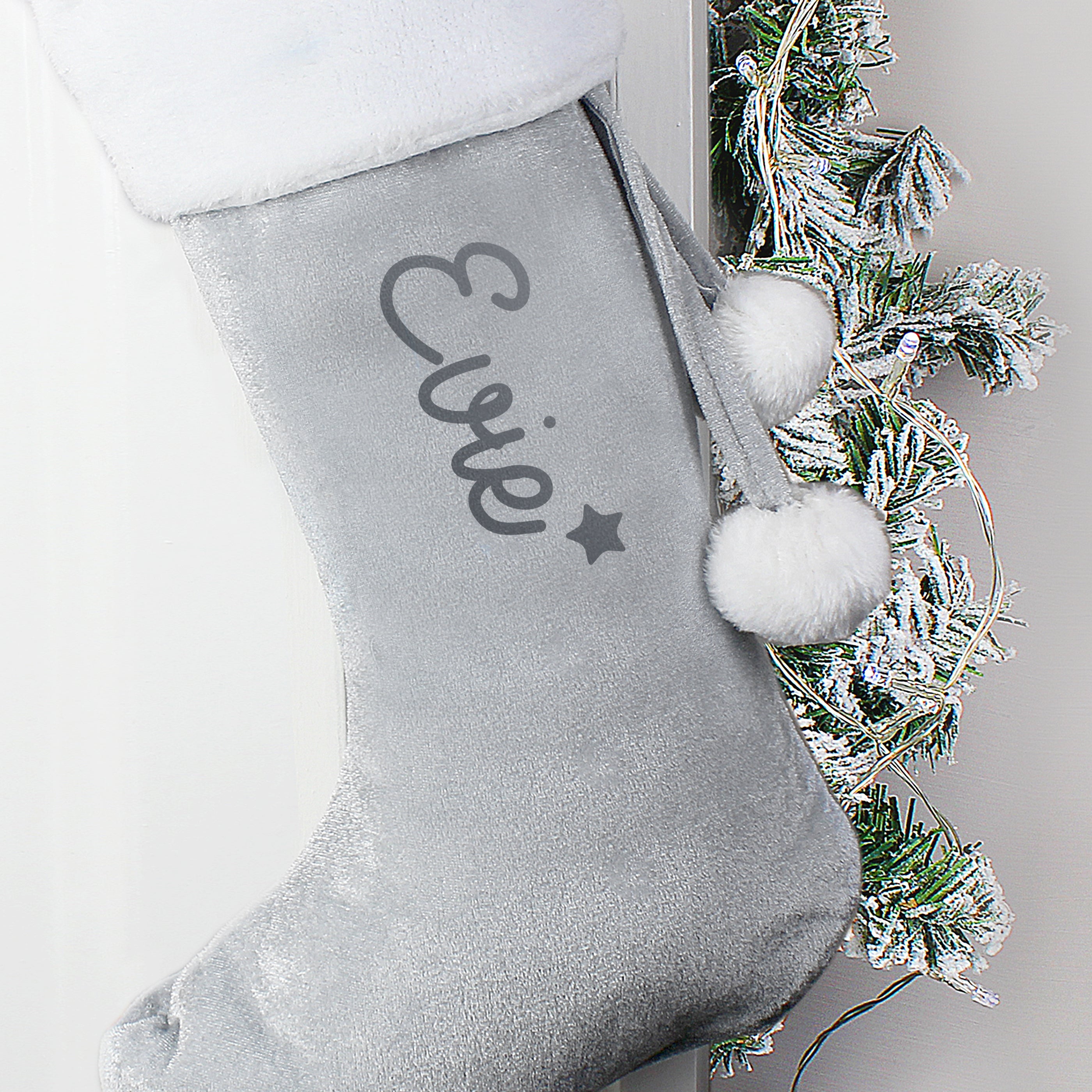Personalised Name Only Silver Grey Stocking - Shop Christmas Stockings At Gift Moments - 1
