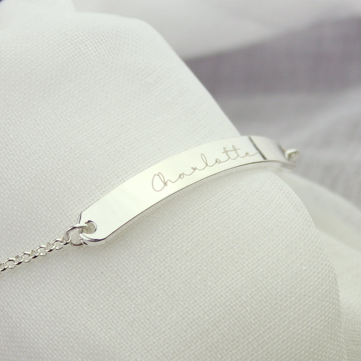 Personalised Name Only Silver Tone Bar Bracelet: 3 - Bracelets By Gift Moments